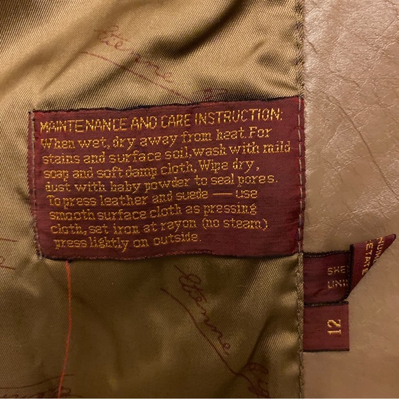❤️ SOLD Vintage Etienne Aigner Brown Leather 2 Button Jacket Gold Metal Size 12 - Picture 15 of 16